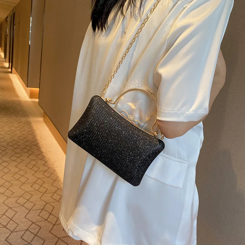 Chic Glitter Sequins Diamond Clutch Handbag Women Metal Top Handle PU Leather Square Rhinestone Messenger Purse Chain Bag Box-Dollar Bargains Online Shopping Australia