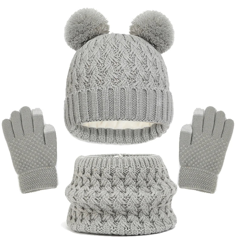 Imitation Cashmere Winter Baby Hat Gloves Scarf Set Fleece Warmer Scarves Thick Knitting Hats Boy Girl Cute Pompom Kids Beanie-Dollar Bargains Online Shopping Australia