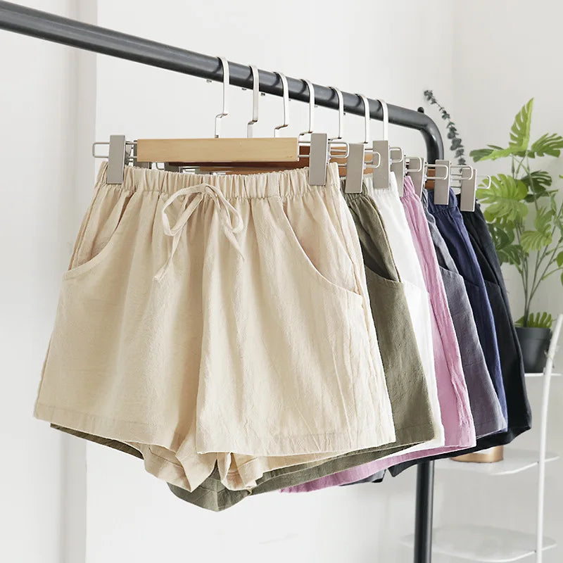 Women Cotton Linen Shorts High Waist Shorts Short Pants Women Fashion Casual Sports Shorts Female