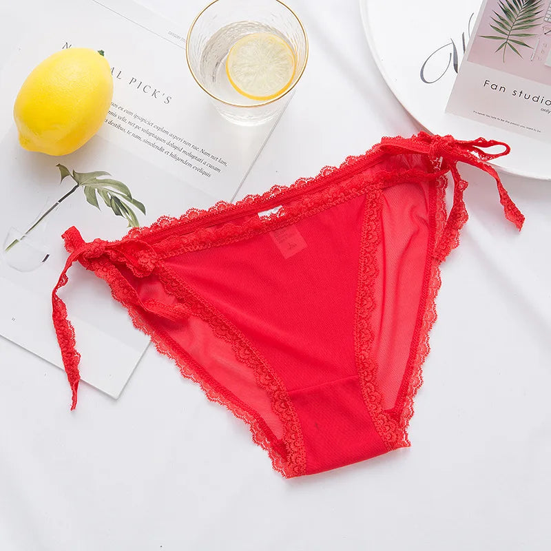 Ruffle Lace Mesh Seamless Panties For Women Hollow Out Transparent Sexy Underwear Briefs Female Lingerie Thongs-Dollar Bargains Online Shopping Australia