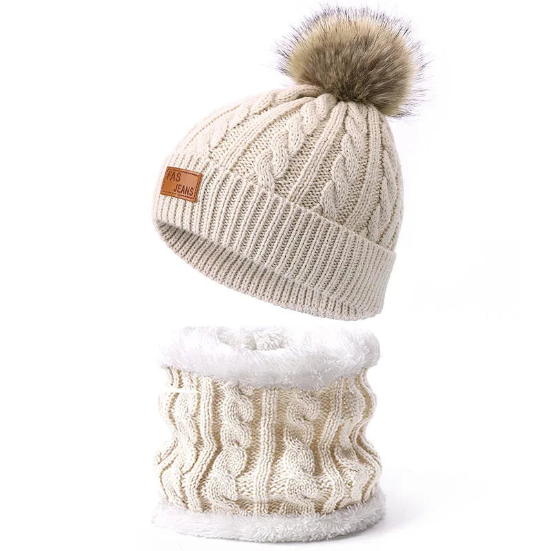 Warm Winter Baby Hats with Scarves for Kids Wool Pompom Baby Hat Children Bonnet Cap Boys Girls Knitted Scarf Gloves Beanie Caps-Dollar Bargains Online Shopping Australia