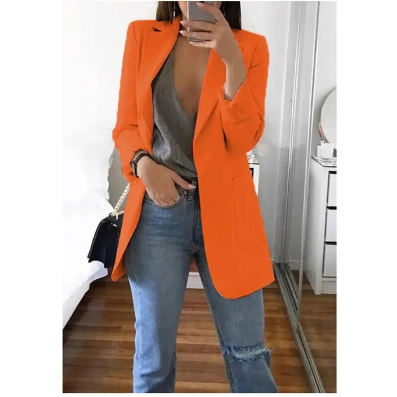 Plus Size Blazer Women Clothing Casual Cardigan Autumn Winter Overcoat Solid Large Topcoat Lapel Jacket Grace Fashion Outer Wear