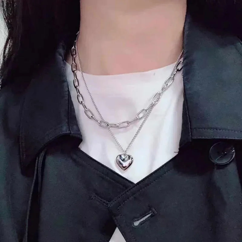 Love Heart Silver Necklace For Women Elegant Fashion Punk Party Pendant Chain Birthday Gift Sweet Accessories Charm Jewelry-Dollar Bargains Online Shopping Australia