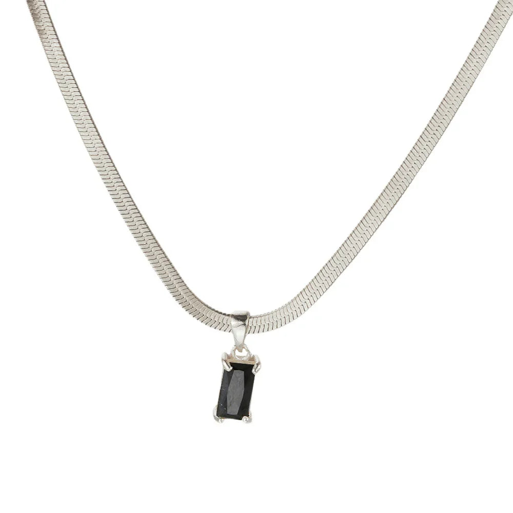 Squares Crystal Pendant Necklace for Women Dazzling CZ Gold Color Stainless Steel Choker Snake Chain on Neck Jewelry-Dollar Bargains Online Shopping Australia