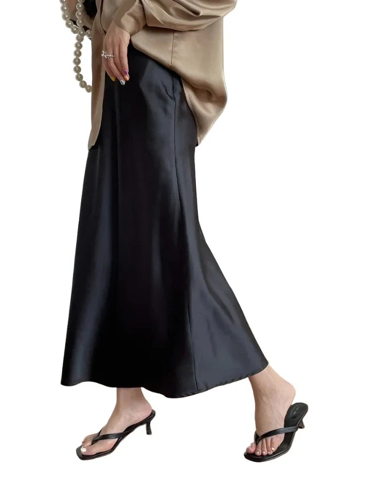 Silk Satin Skirts for Women High Waisted Skirt Women A-Line Elegant Skirts Summer Pink Midi Skirt-Dollar Bargains Online Shopping Australia