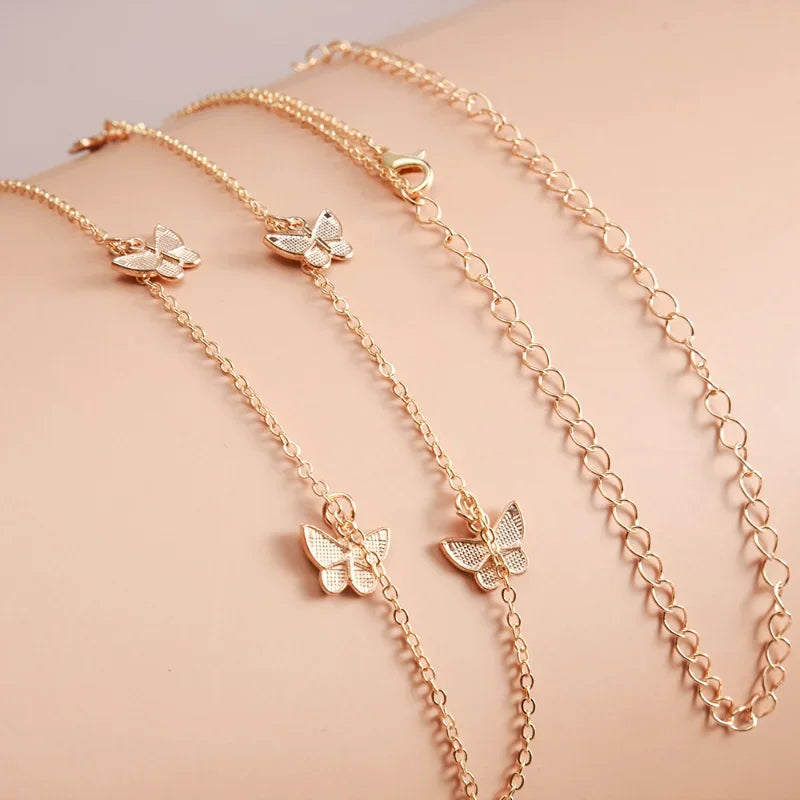 Double Thin Chain Women's Waist Chain Charming Butterfly Stainless Steel Belly Chain Summer Beach Bikini Body Jewelry-Dollar Bargains Online Shopping Australia