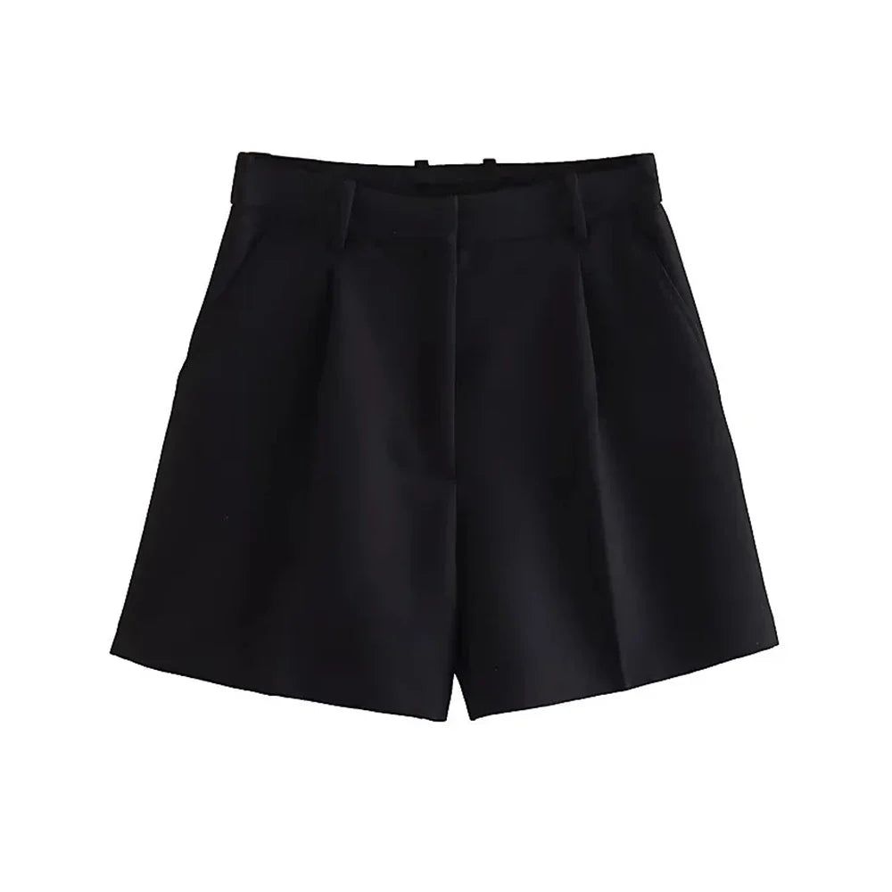 Women Side Pockets Front Darts Bermuda Shorts Vintage High Waist Zipper Fly Female Short Pants-Dollar Bargains Online Shopping Australia