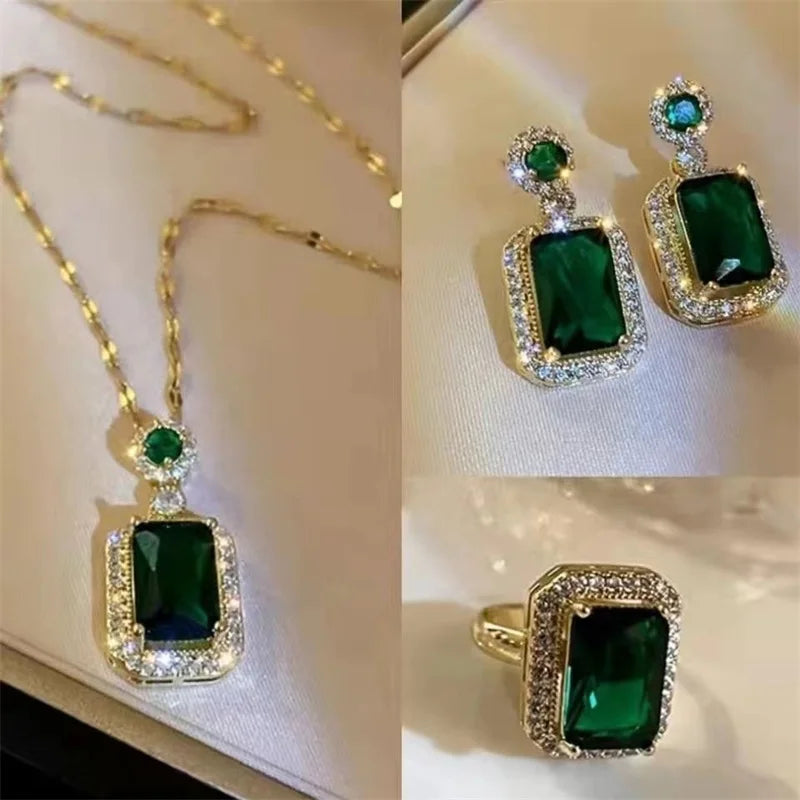 Women's Fashion Cubic Zirconia Necklace Earrings Ring Jewelry Set Girls Anniversary Wedding Valentine's Day Perfect Gift-Dollar Bargains Online Shopping Australia