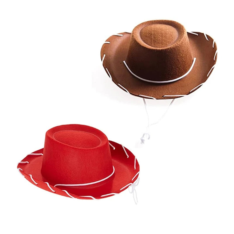 Novelty Brown Red Felt Cowboy Hat Wild West Cosplay Fancy Dress Holiday Decor