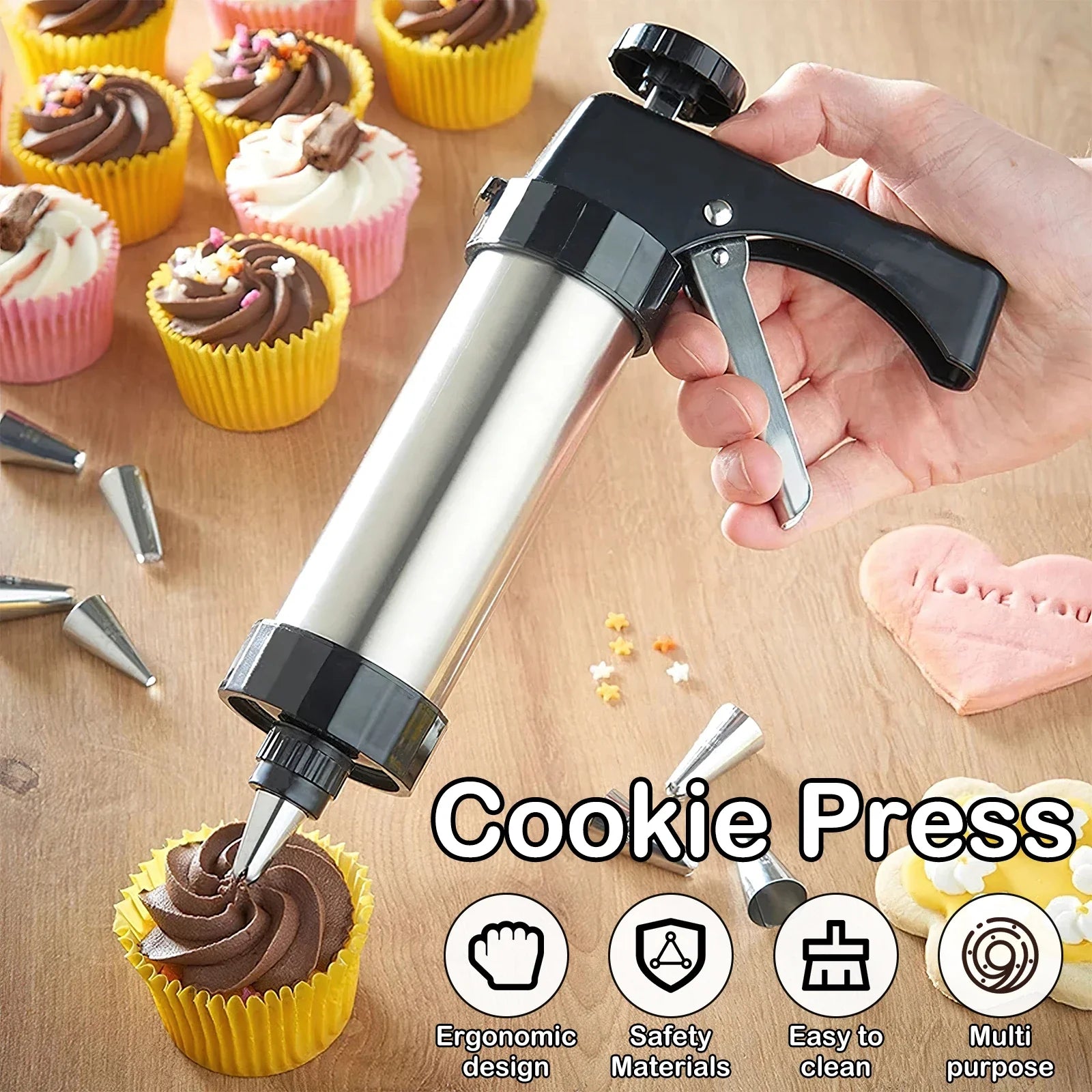 Biscuit Press Stainless Steel Cream Decorating Cookie Gun Nozzle Mold DIY Pastry Extruder Different Shapes Kitchen Baking Tools