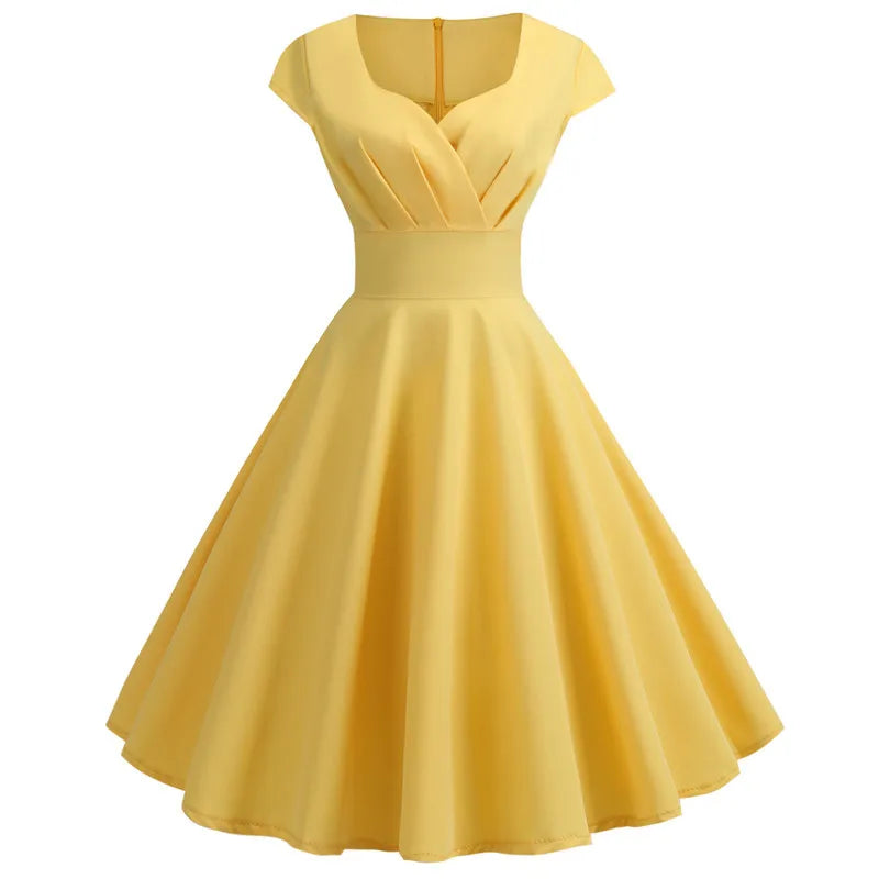 Summer Dress Women V Neck Vintage Robe Elegant Retro pin up Party Office Midi Dresses-Dollar Bargains Online Shopping Australia