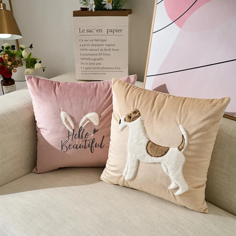 Rabbit Decorative Pillowcase Pillows Sofa Bed Living Room Home Decoration Velvet Luxury Cushion Cover