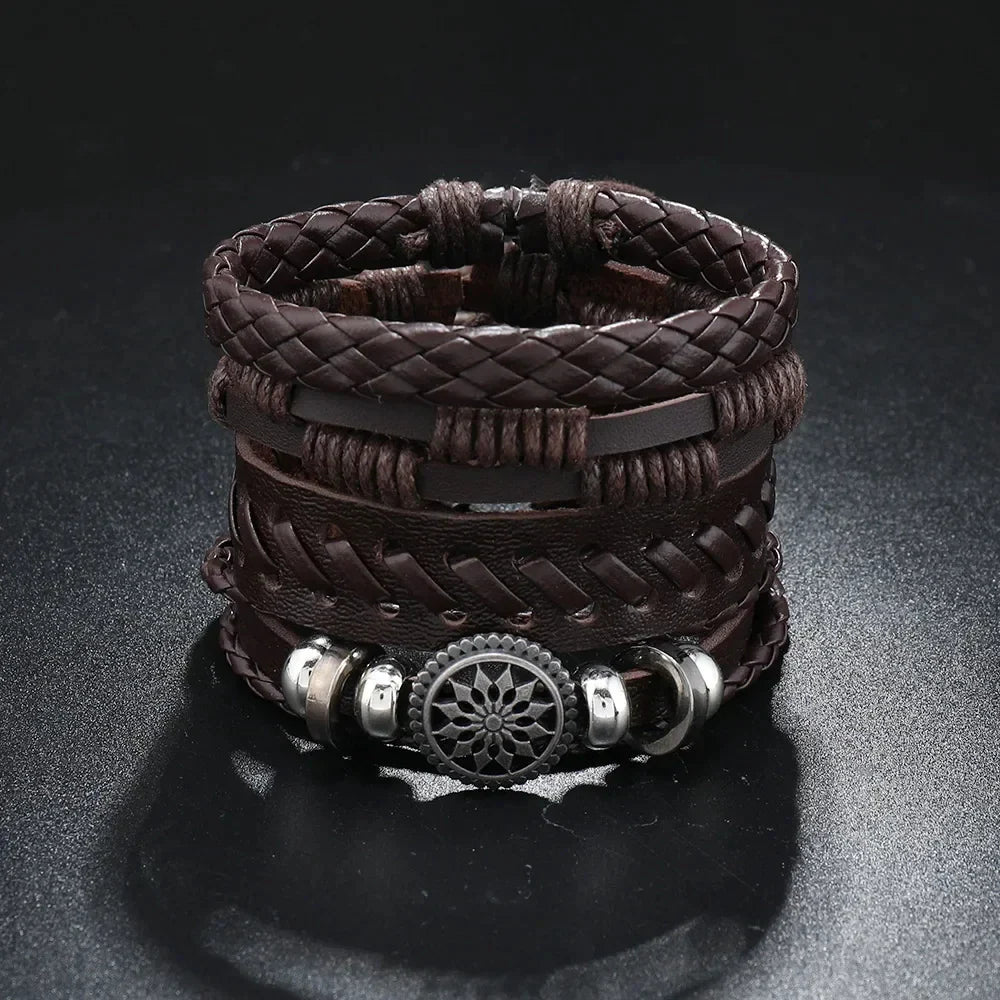 Trendy Compass Man Leather Bracelets set Black Hand Woven Bracelet for Men 4pcs/set DIY Male Jewelry Gift New Pulsera Hombre-Dollar Bargains Online Shopping Australia