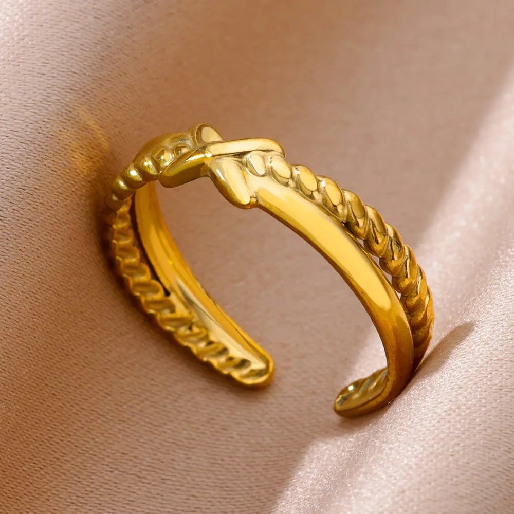 Rings for Women Gold Color Couple Jewelry Aesthetic Adjustable Punk Embossed Hollow Wide Ring-Dollar Bargains Online Shopping Australia