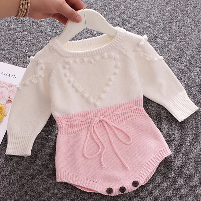 Heart Jumpsuit Infant Baby Girl Knitted Clothes Love Romper Bodysuit Outfit Autumn Cotton Knitted Sweater Bodysuit-Dollar Bargains Online Shopping Australia