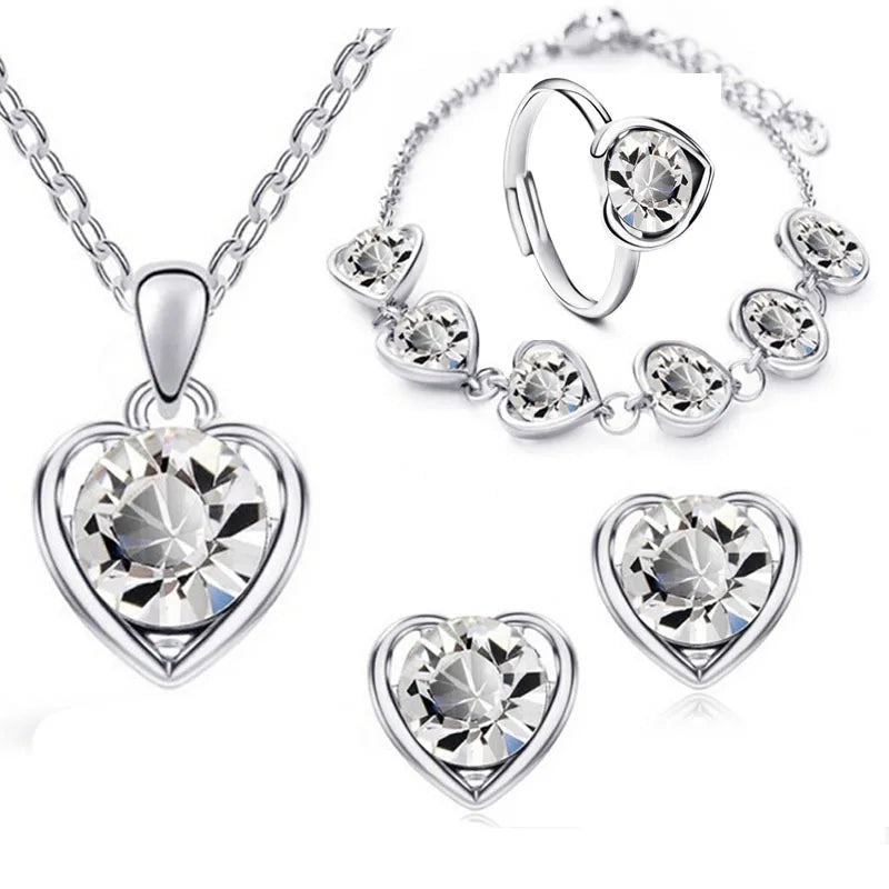 Crystal Ring Necklace Earrings Set Wedding Jewelry Sets For Brides Pendant Earrings For Girls Women African Jewelry Sets-Dollar Bargains Online Shopping Australia
