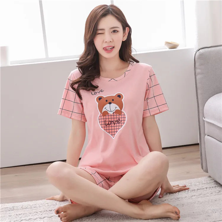 Women Sleepwear Lovely Home Suits Pyjama Short Sleeve Pajamas Set Women Pajamas Comfortable Girl-Dollar Bargains Online Shopping Australia