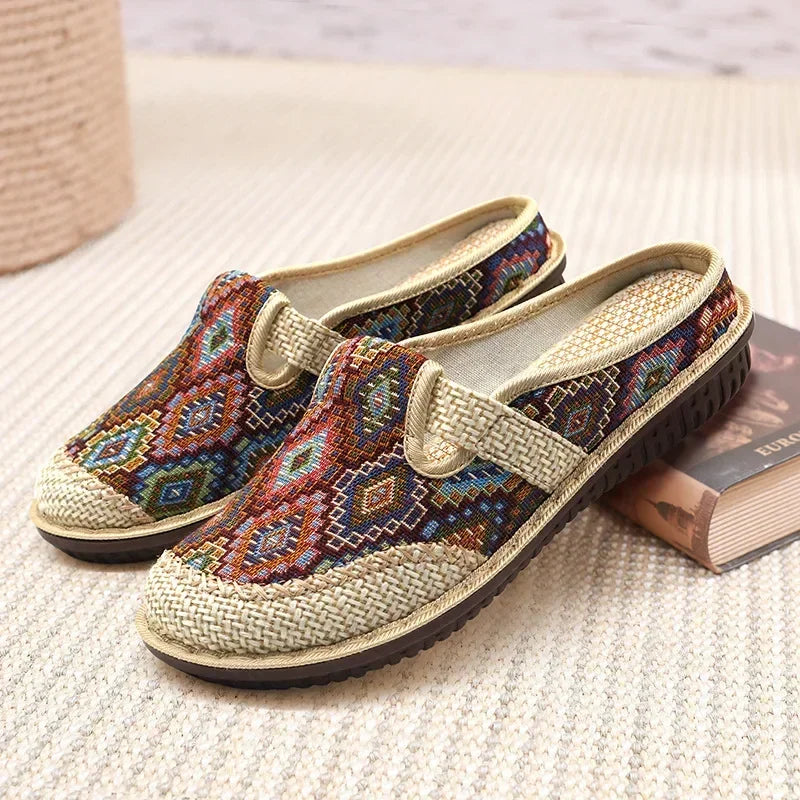 Fashion Women's Shoes Ethnic Style Embroidered Linen Breathable Outdoor Casual Slippers Shoes-Dollar Bargains Online Shopping Australia