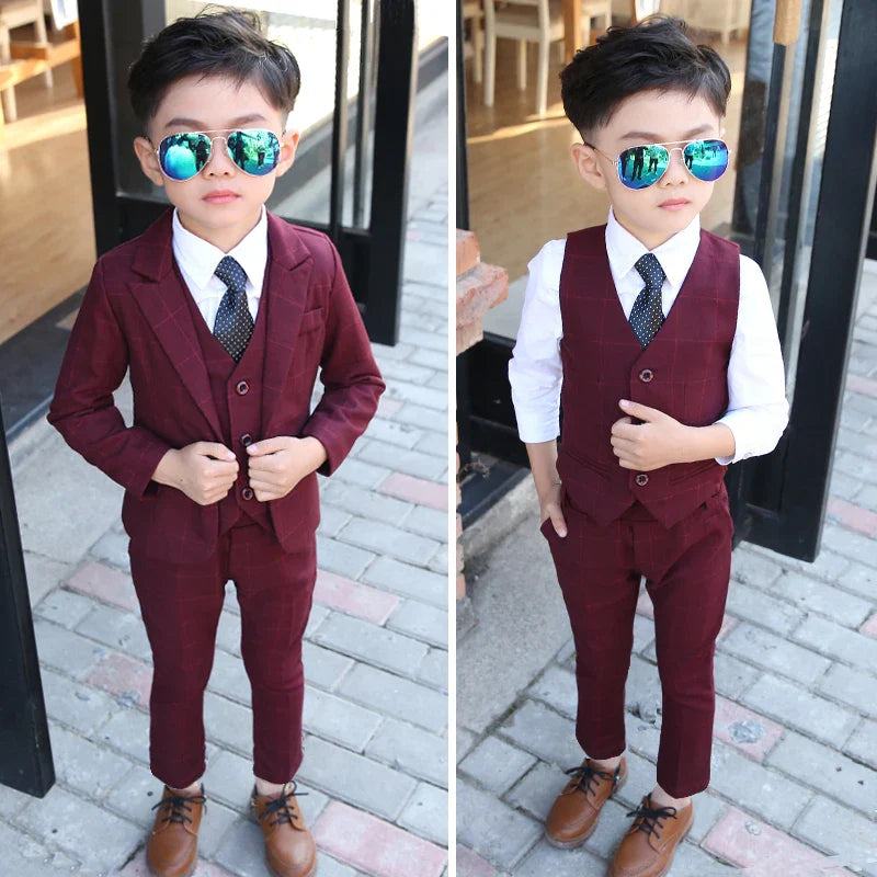 Baby Boys Wedding Party Costumes Blazer Vest Pants Children's Formal Suits Baptism Dress Kids Teenage Ceremony Suit Clothes Set