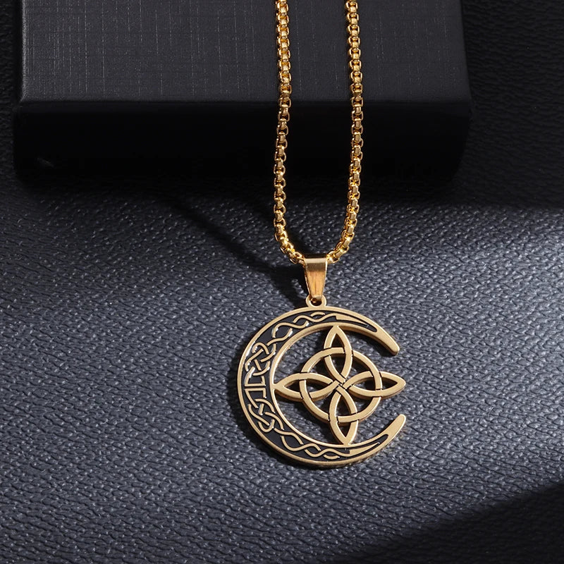 Witch Knot Necklace Stainless Steel Magic Knot Pagan Witchcraft Symbols Pendant Celtic Knot Necklace Jewelry Gifts for Women-Dollar Bargains Online Shopping Australia