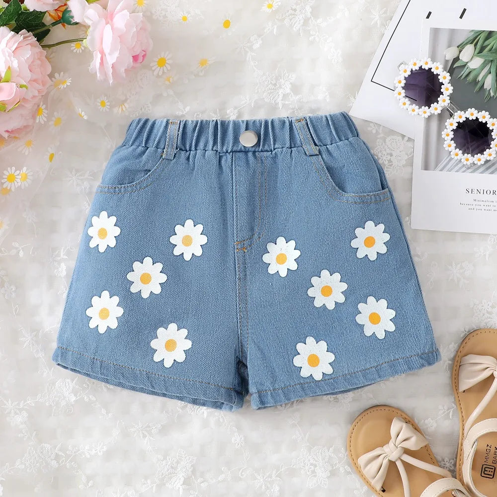Toddler Girl Fashion Daisy Denim Shorts Elastic Waistband Shorts for Baby Girl Summer Fashion Clothing Wear Versatile-Dollar Bargains Online Shopping Australia