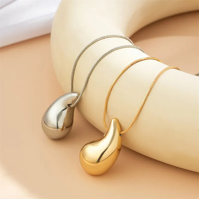 Vintage Gold Color Plated Chunky Dome Drop Necklaces for Women Fashion Glossy Thick Teardrop Necklace Jewelry Gift-Dollar Bargains Online Shopping Australia