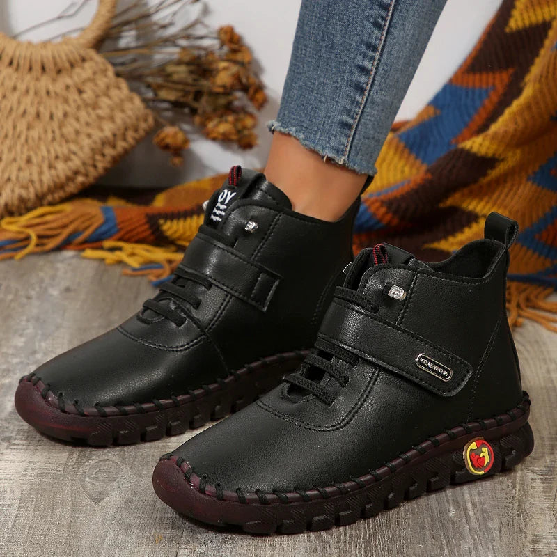 Sneakers Women Shoes Platform Loafers Lace Up Leather Flat Slip On New Spring Casual Mom Shoes Hand Stitched Winter Bare Boots