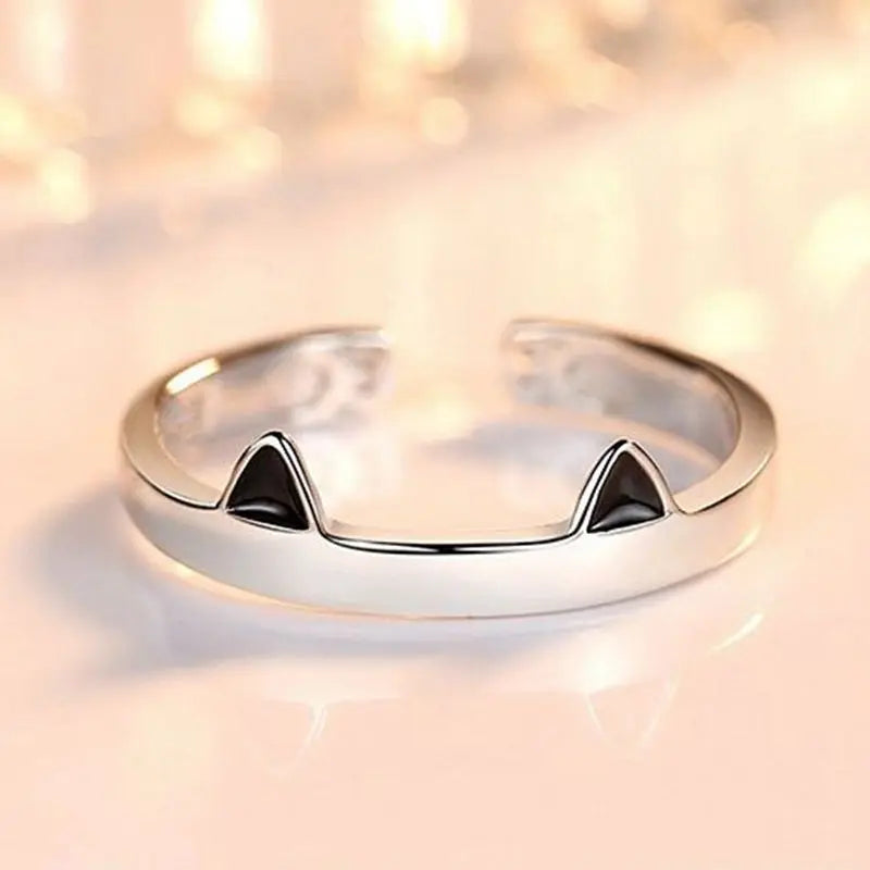 Cat Ear Finger Rings Open Cute Footprints Ring For Women Girl Pearl Hollow Geometric Gift Adjustable Fine Jewelry Accessories