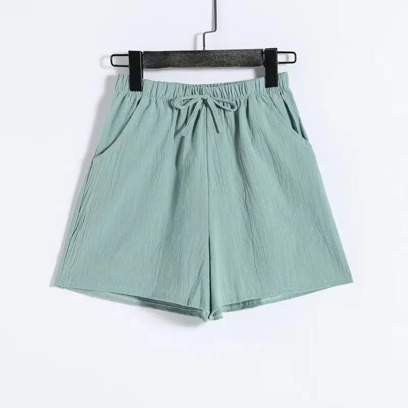 Cotton Linen Beach Shorts Women Basic Short Pants Mini Wide Leg Trousers Ladies Fashion Casual Home Streetwear-Dollar Bargains Online Shopping Australia