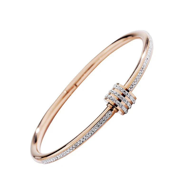 Golden Titanium Steel Non-Fade Bracelet Female Plain Ring Zircon Bracelet Light Luxury Niche Bracelet-Dollar Bargains Online Shopping Australia
