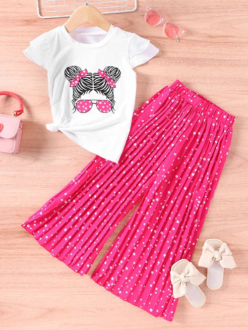 Girls Clothing Sets New Cotton Fashion Short Sleeved + Wide Leg Pants Casual Two Piece Set Kids Clothes-Dollar Bargains Online Shopping Australia