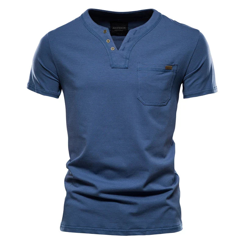 2021 Summer Top Quality Cotton T Shirt Men Solid Color Design V-neck T-shirt Casual Classic Men's Clothing Tops Tee Shirt Men