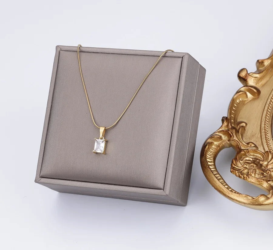 Vintage Rust Steel Zircon Necklace Flat Snake Bone Chain Blade Chain Square Emerald Pendant Necklace Women-Dollar Bargains Online Shopping Australia