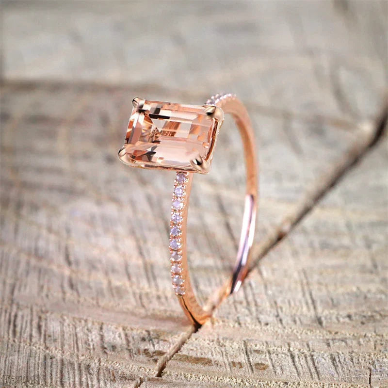 Elegant Luxury Rose Gold Colors Rings for Women Trendy Metal Inlaid Champagne Stone Wedding Ring Set Engagement Jewelry-Dollar Bargains Online Shopping Australia