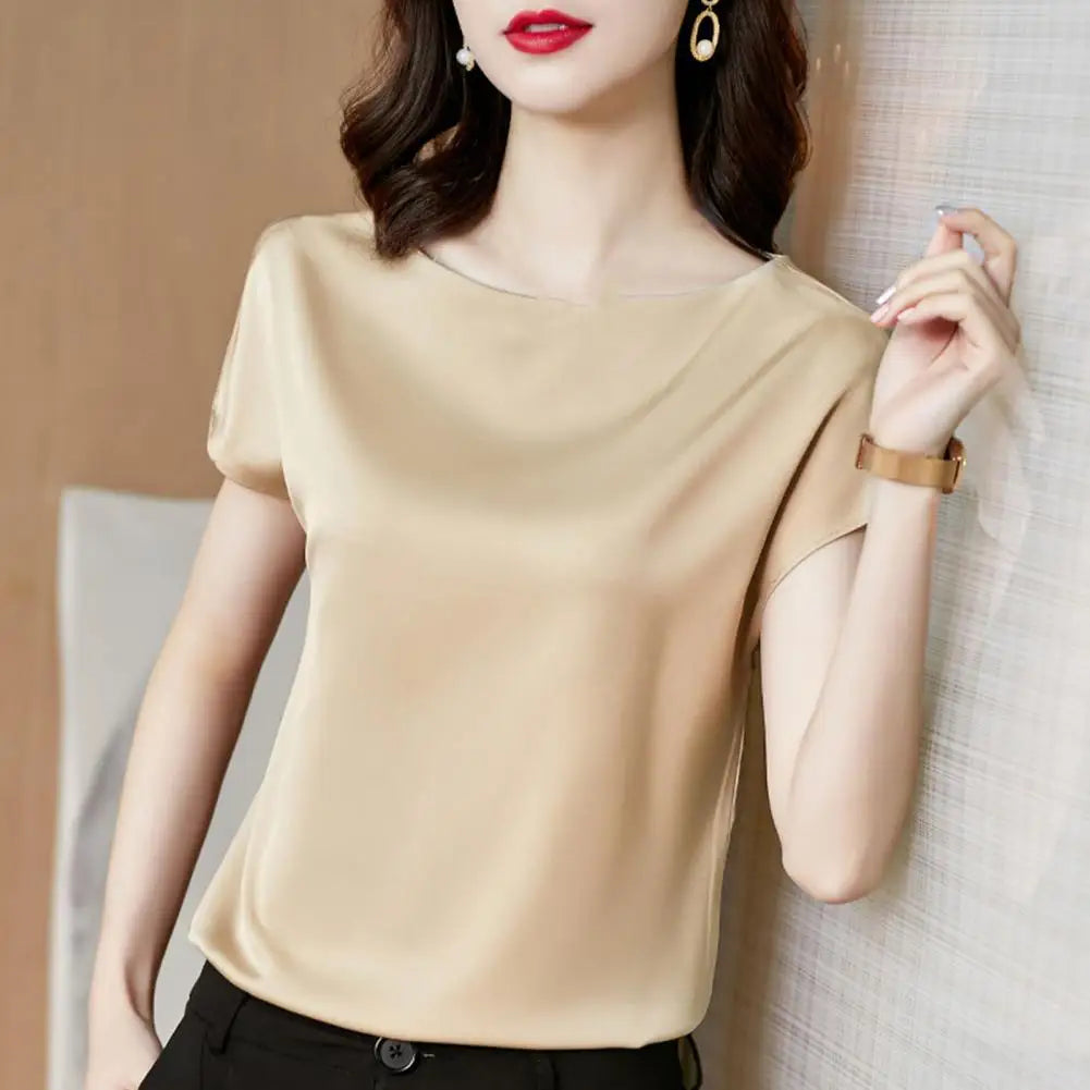 Women Summer T-shirt Women Summer Top Women Clothes Round Neck Loose Short Sleeves Pullover Soft Keep Cooling Breathable Solid C-Dollar Bargains Online Shopping Australia