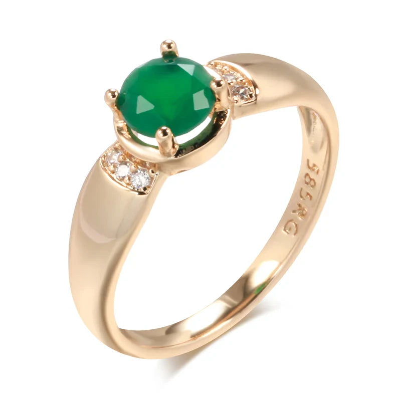 Gold with Circle Cut Emerald Zircon Rings for Women European Golden Jewelry Wedding Elegant Rings Lovers Gifts