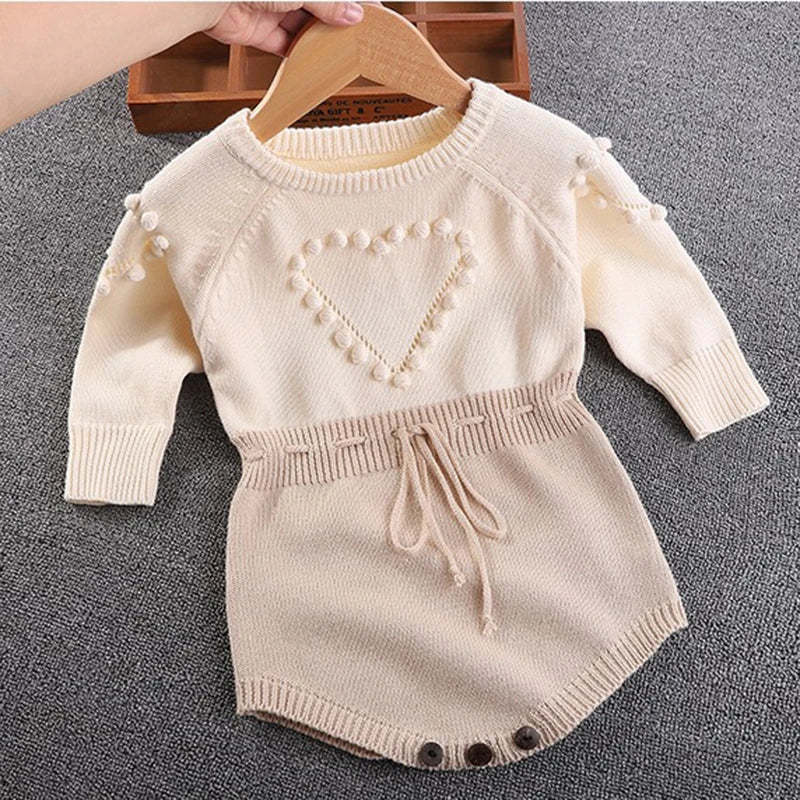 Heart Jumpsuit Infant Baby Girl Knitted Clothes Love Romper Bodysuit Outfit Autumn Cotton Knitted Sweater Bodysuit-Dollar Bargains Online Shopping Australia