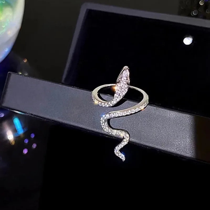 Gothic Rhinestones Open Snake Ring Adjustable Animal Rings Reptile for Men Women Fashion Punk Boy Girl Birthday Jewelry Gifts-Dollar Bargains Online Shopping Australia