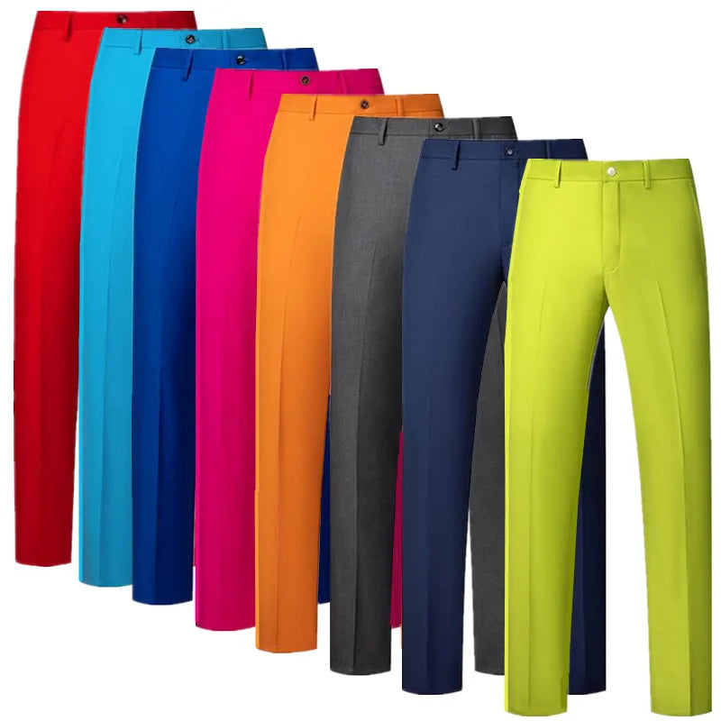 Solid Colour Formal Suit Pants Men Wedding Office Social Slim Fit Trousers