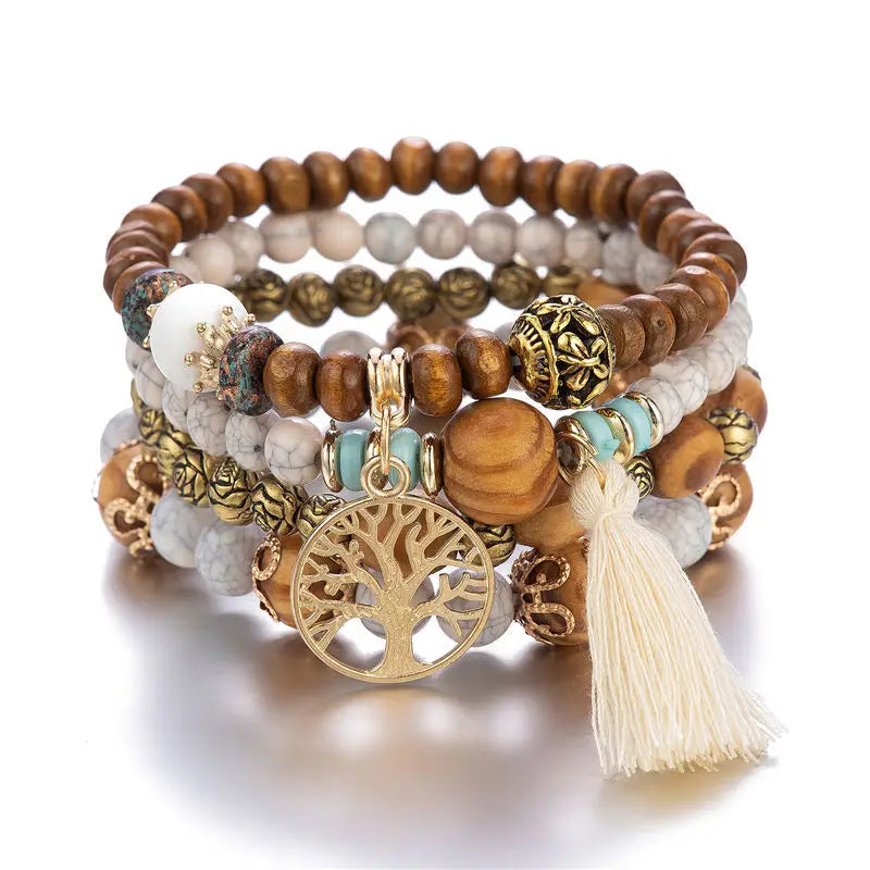 Fashion Retro Boho Multilayer Wood Beaded Bracelet Fairy Bangle Beads Bangles Women Bracelet Jewelry Gift Women's Jewelry Gifts-Dollar Bargains Online Shopping Australia