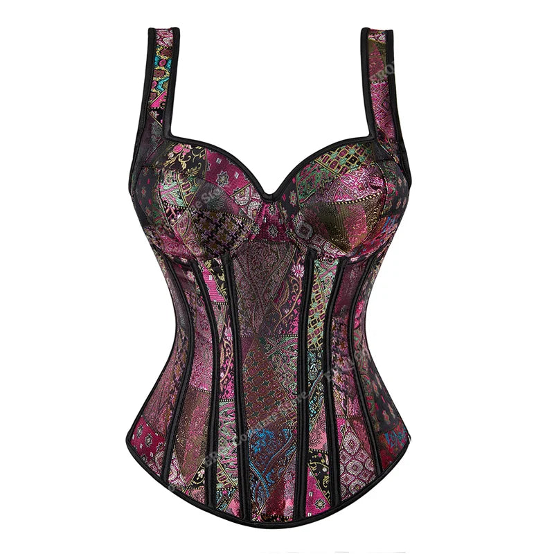 Steampunk Corset with Cup Lingerie Zipper Side Straps Overbust Corset Waist Trainer Bustier Plus Size-Dollar Bargains Online Shopping Australia