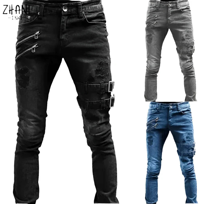 Plus Size Straight Jeans Man Pants Spring Summer Boyfriend Jeans Streetwear Skinny Zips-Dollar Bargains Online Shopping Australia