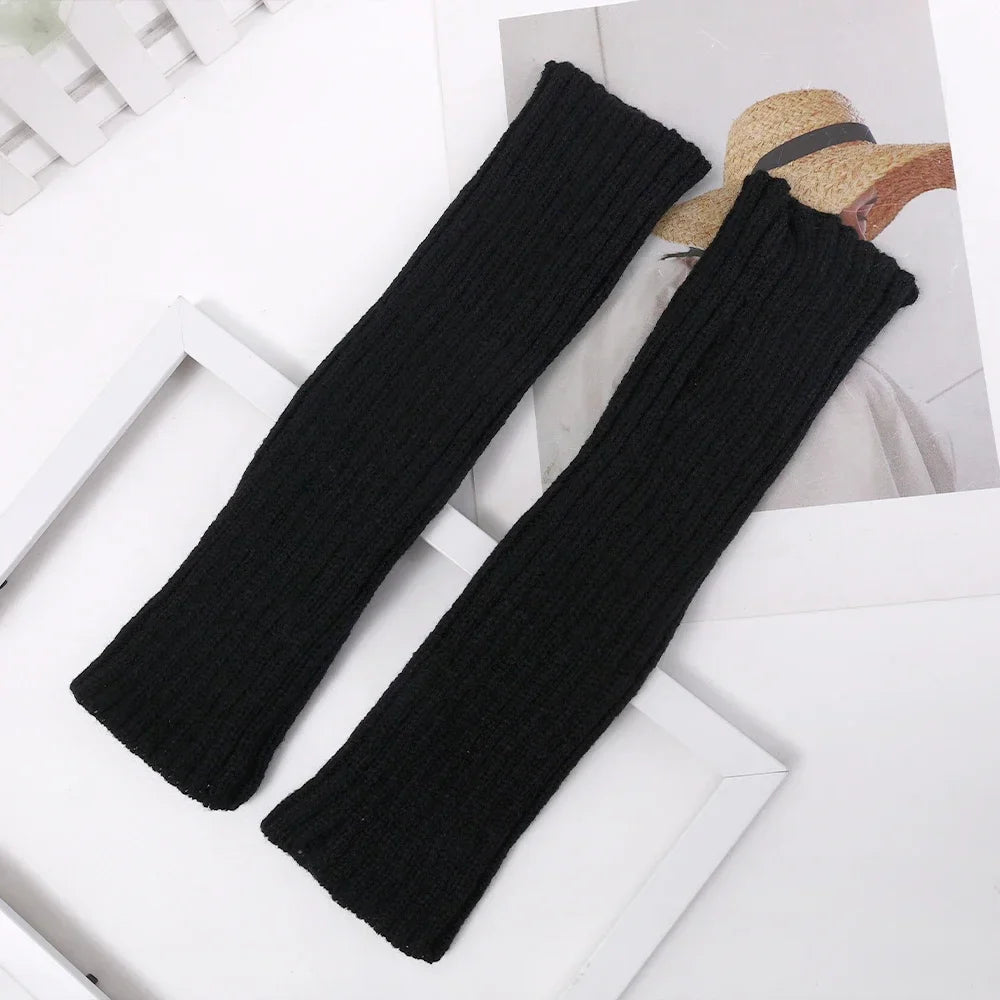 Knitted Long Fingerless Gloves Women Mitten Winter Y2K Solid Arm Warmer Sleeves Fashion Casual Soft Girls Clothes Punk Glove-Dollar Bargains Online Shopping Australia