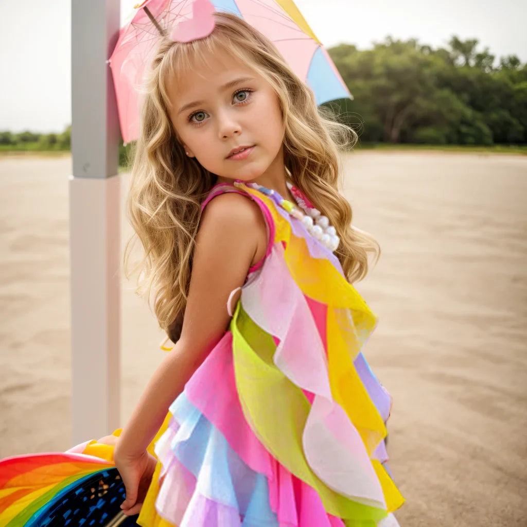 Girls Summer Dresses Rainbow Striped Dress For Girls Sleeveless Kids Dresses Casual Style Clothes Girl