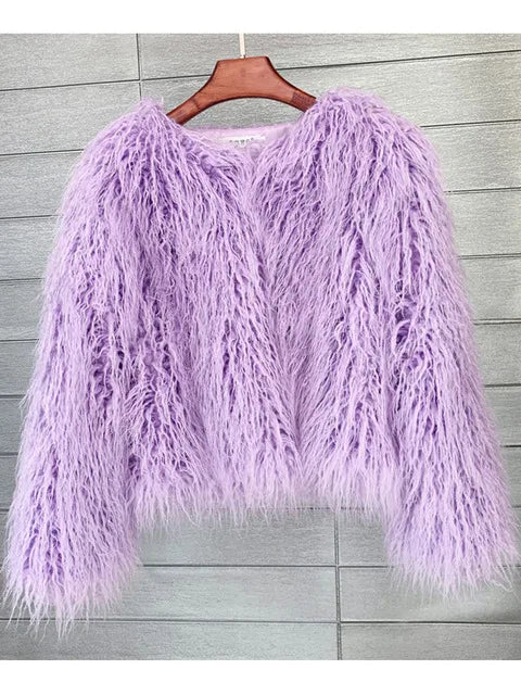 Fur Coats Women Autumn Winter Top Fashion Pink Faux Fur Coat Elegant Thick Warm Faux Fur Jackets-Dollar Bargains Online Shopping Australia