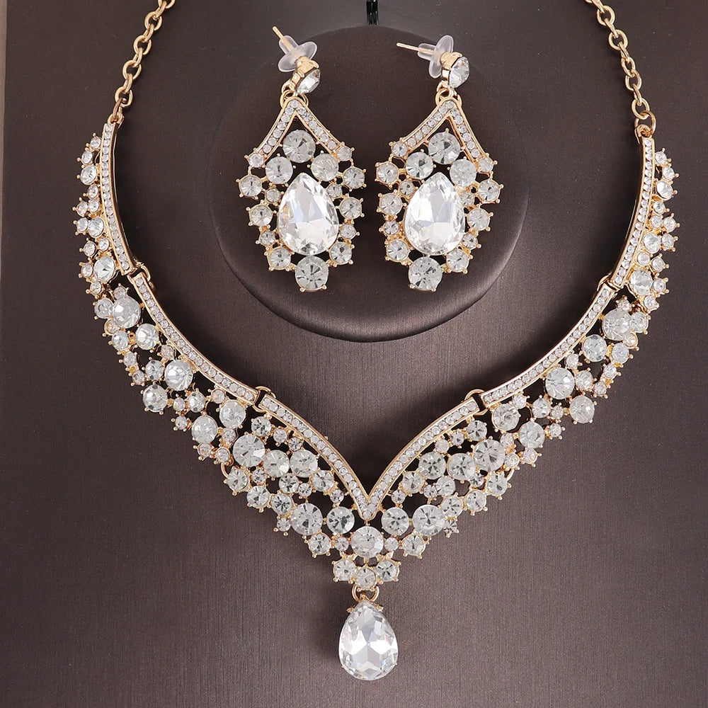 Luxury Crystal AB Color Choker Necklace Earrings Set Rhinestone Bridal Jewelry Sets for Bride Wedding Party Costume-Dollar Bargains Online Shopping Australia
