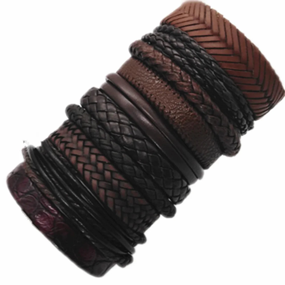 10 Pcs/set Black Wrap Woven New Fashion Handmade Men Bracelets Male Women Leather Bracelets Men Bangle