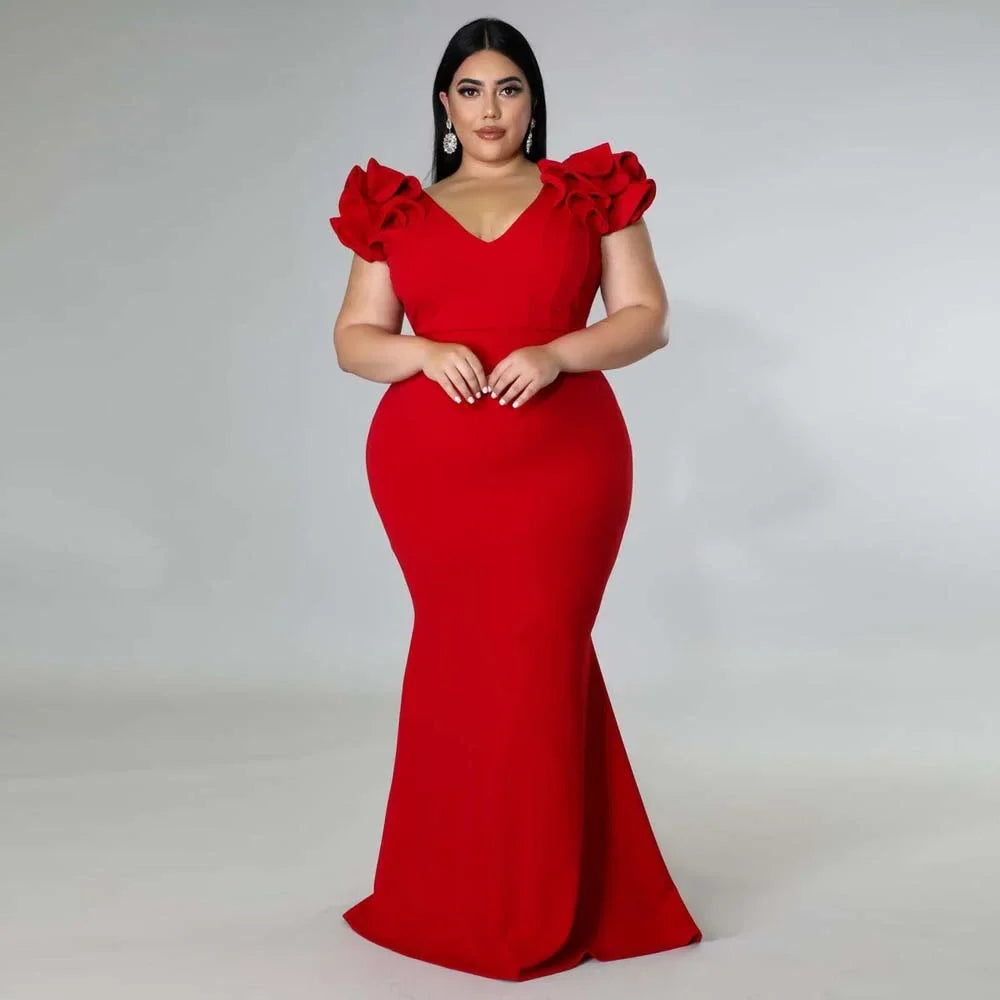 Plus Size Evening Dress Elegant Lady Ruffle Red Black Sexy Backless Large Sizes Women Party Formal Maxi Long-Dollar Bargains Online Shopping Australia