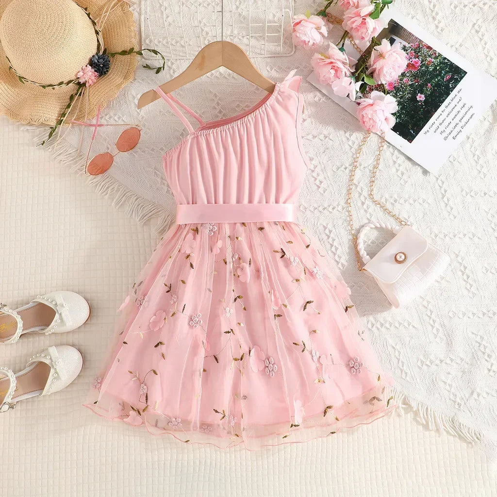 Dress Kids Birthday Ruffled Embroidered Sleeveless Floral Princess Dresses Baby Girl