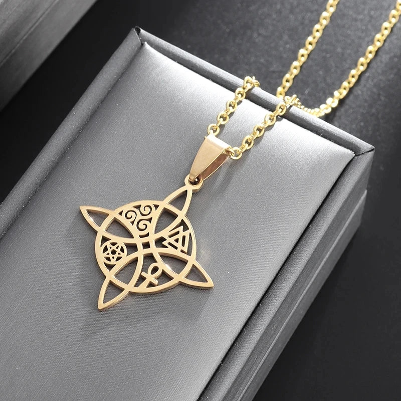 Witch Knot Necklace Stainless Steel Magic Knot Pagan Witchcraft Symbols Pendant Celtic Knot Necklace Jewelry Gifts for Women-Dollar Bargains Online Shopping Australia